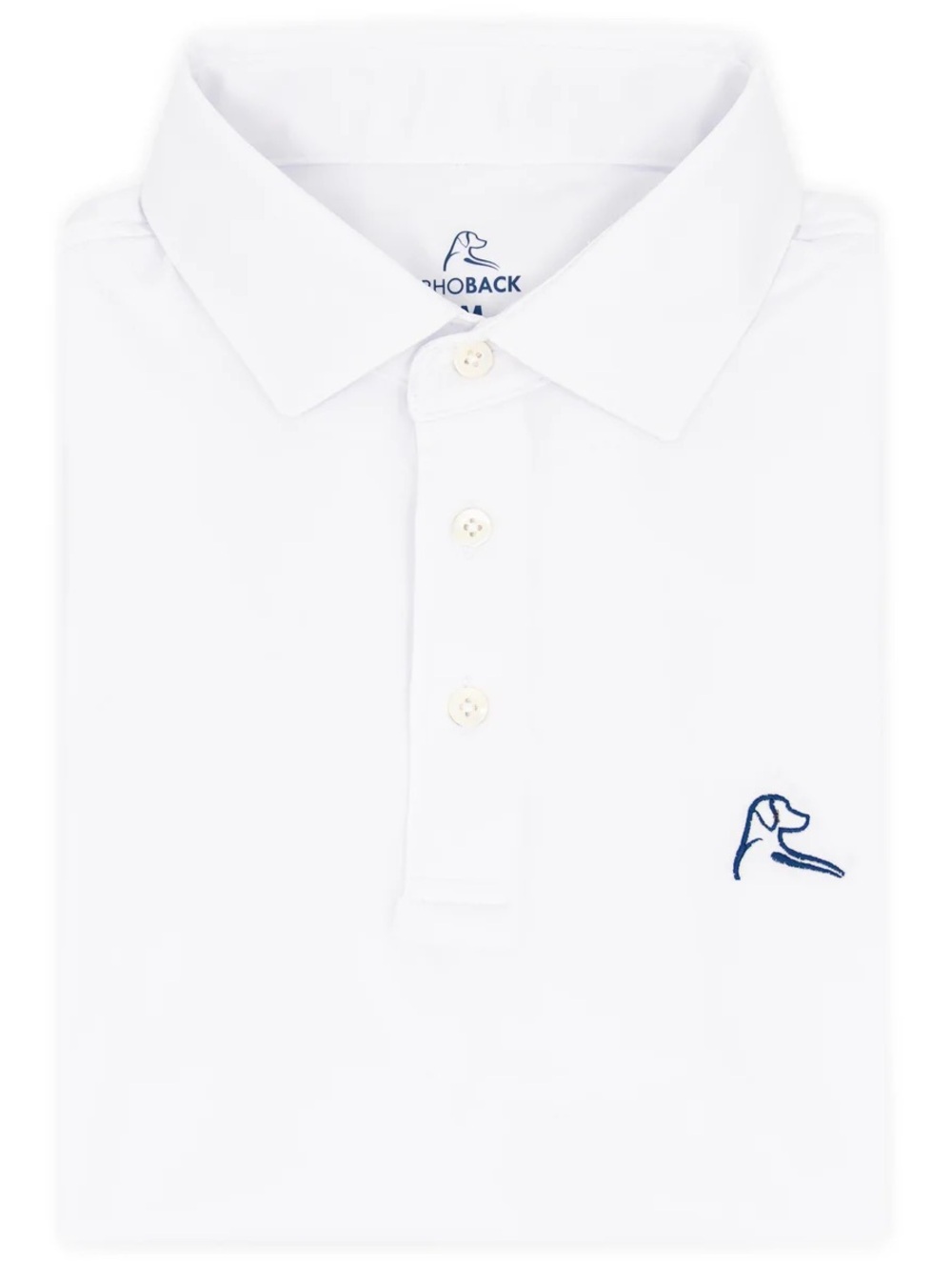Rhoback Men's White Polo with Navy Logo Medium